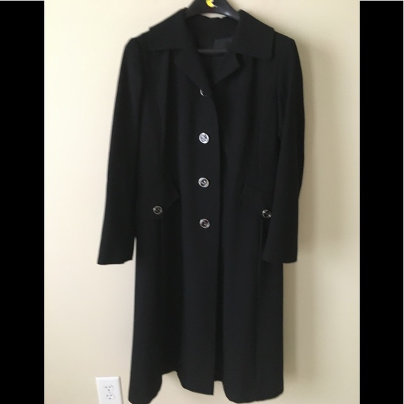 Vtg BlackWool Overcoat Fully Lined Single Breasted - Picture 1 of 9